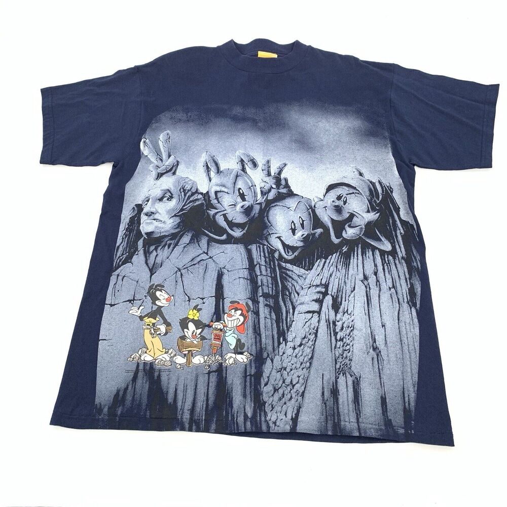 Vintage 1995 Animaniacs Mount Rushmore Short Sleeve T-Shirt Size Large Mans Blue
